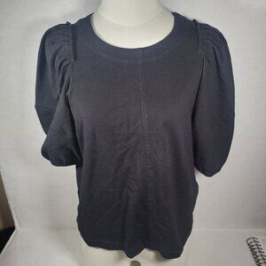 Madewell Women Casual Business Summery Black Puff Sleeve Cotton T-Shirt Size S